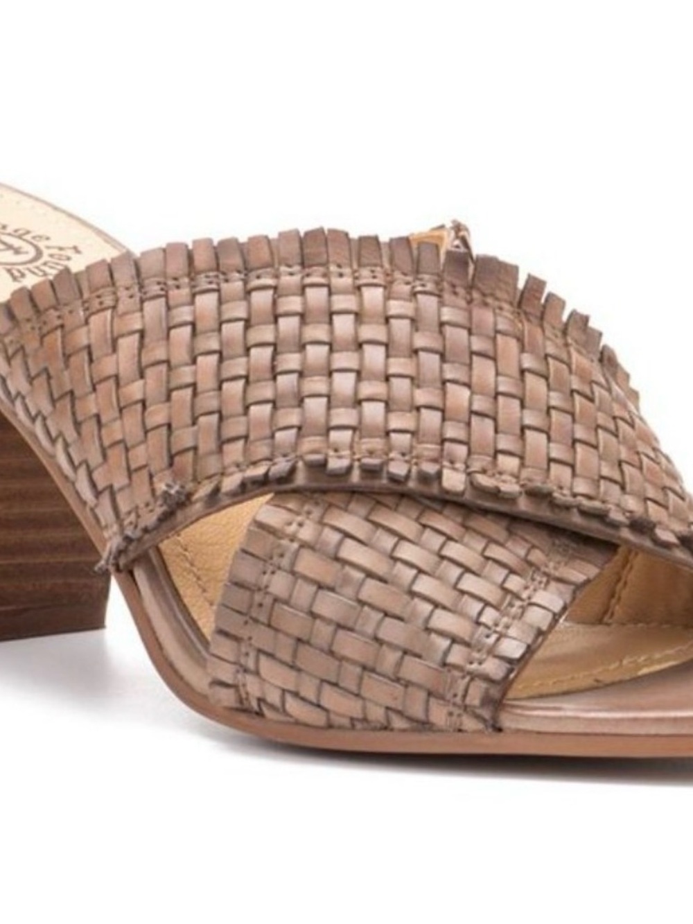 Woven Cross-Strap Mule Heel in Taupe